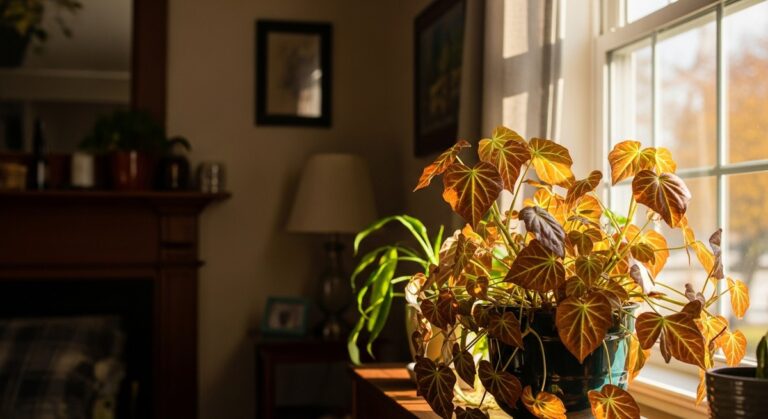 a houseplant care fall plant in a bright home interior in autumn, for houseplant care fall