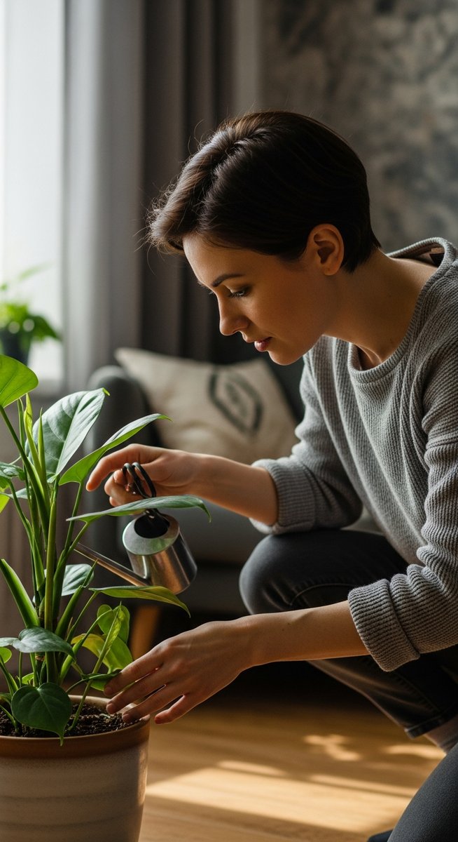 a person tending to a houseplant care spring plant in spring, for houseplant care spring