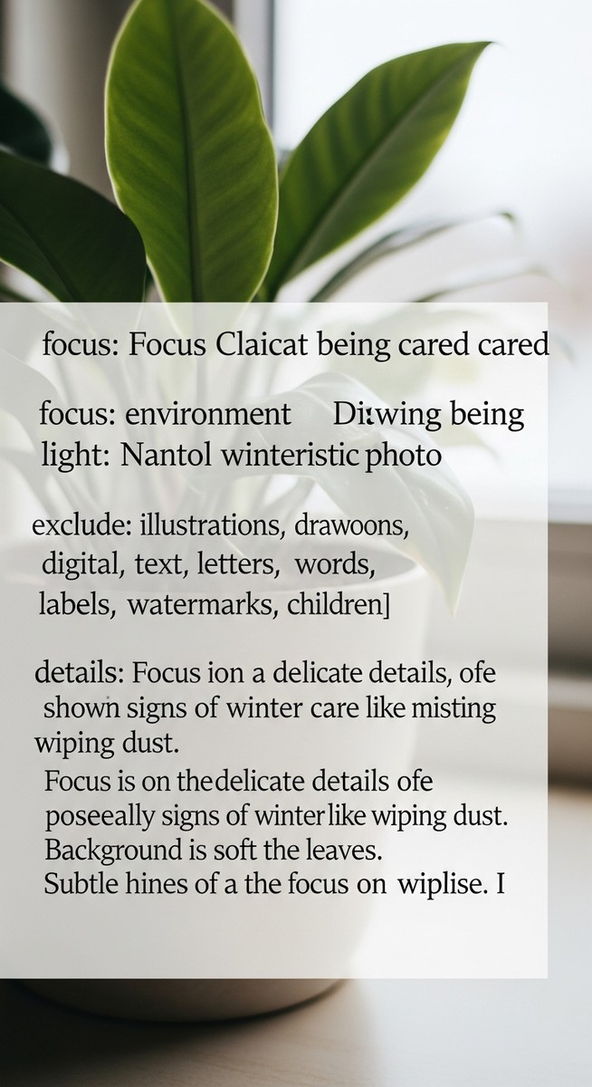 close-up of houseplant care winter plant leaves with natural winter light
