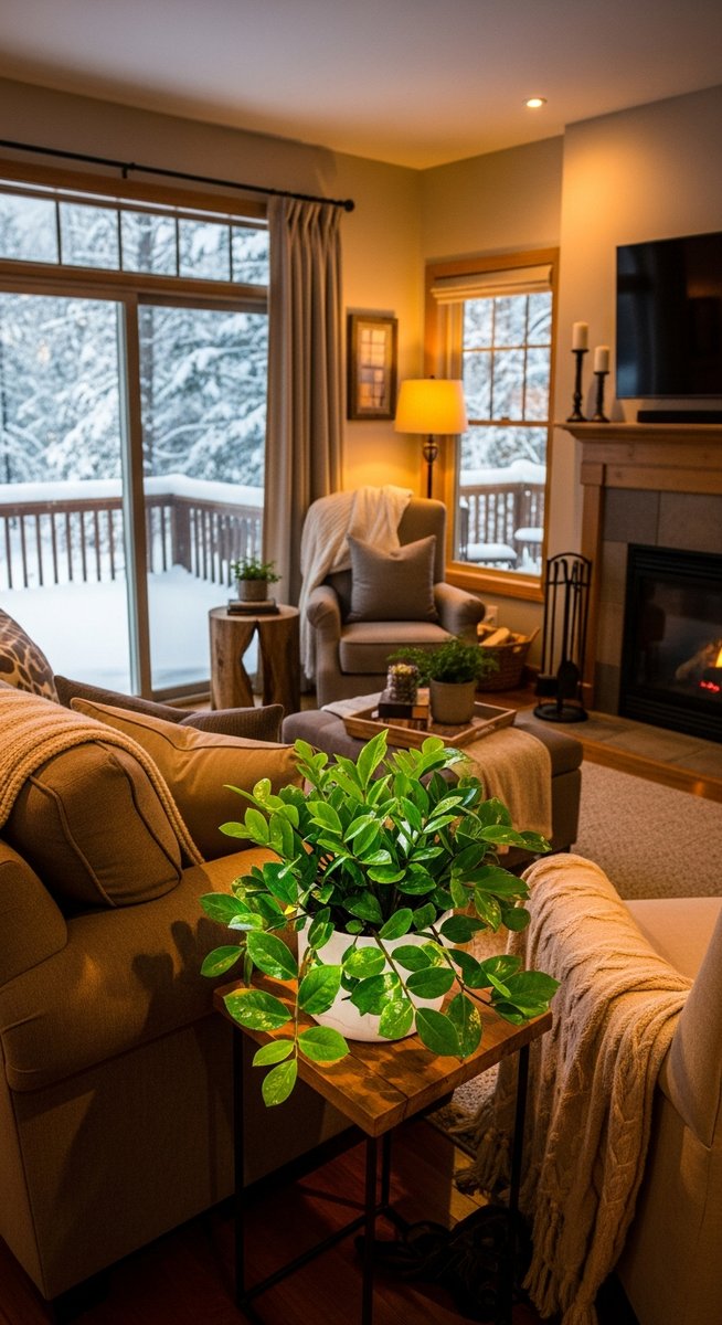 a home interior in winter featuring a houseplant care winter plant, for houseplant care winter
