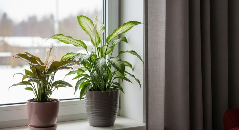 a houseplant care winter plant in a bright home interior in winter, for houseplant care winter