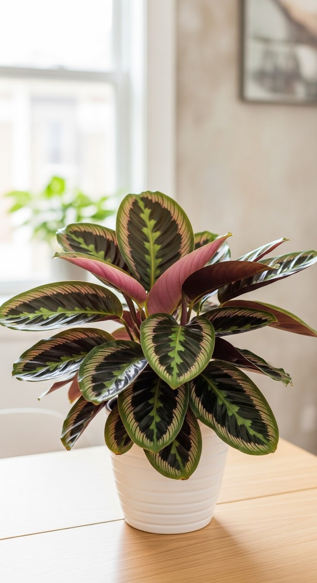 A colourful tropical houseplant with striking leaf colours or variegation such a, for houseplants change color