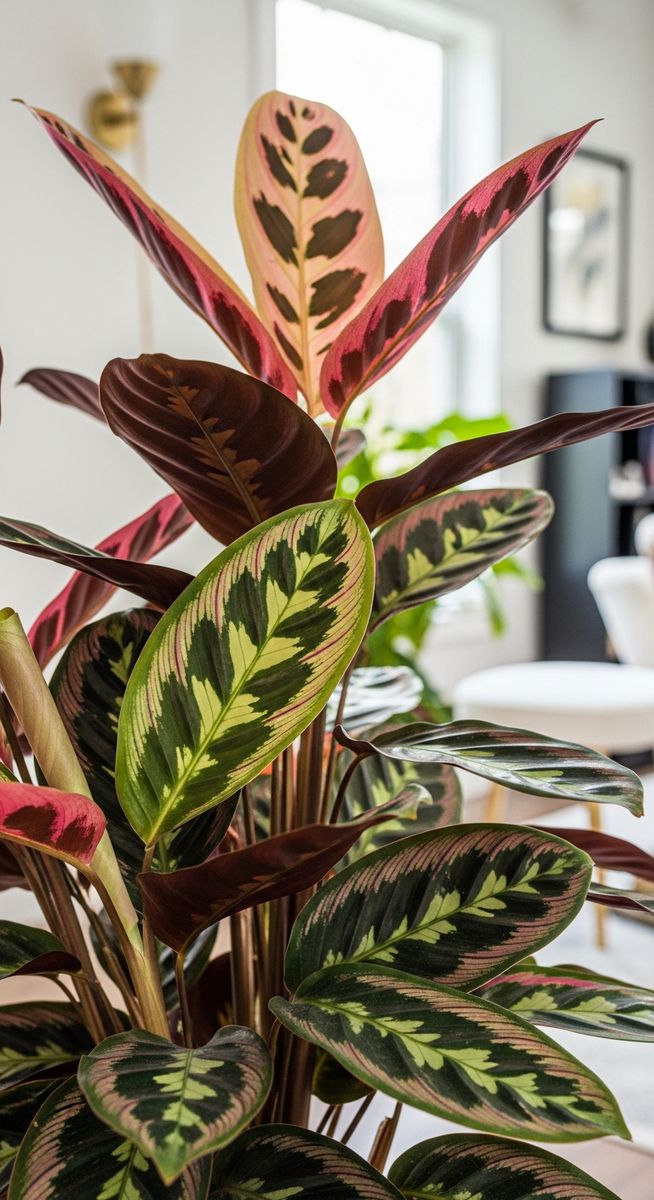 A colourful tropical houseplant with striking leaf colours or variegation such a