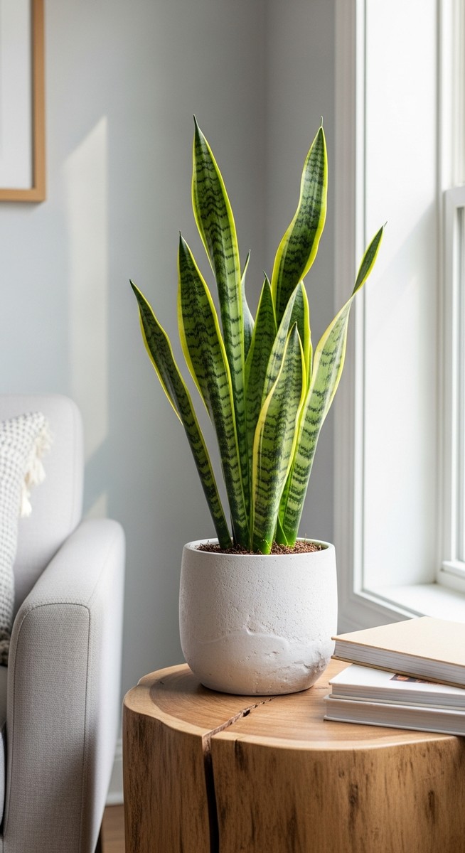 A healthy houseplant such as a pothos or snake plant in a decorative pot without, for houseplants no drainage
