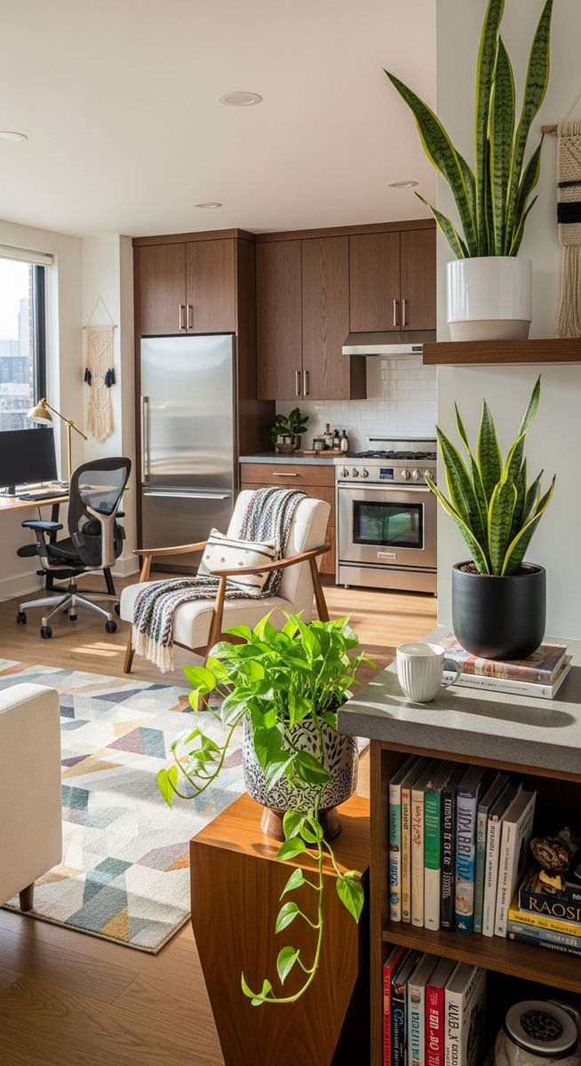 A healthy houseplant such as a pothos or snake plant in a decorative pot without, for houseplants no drainage