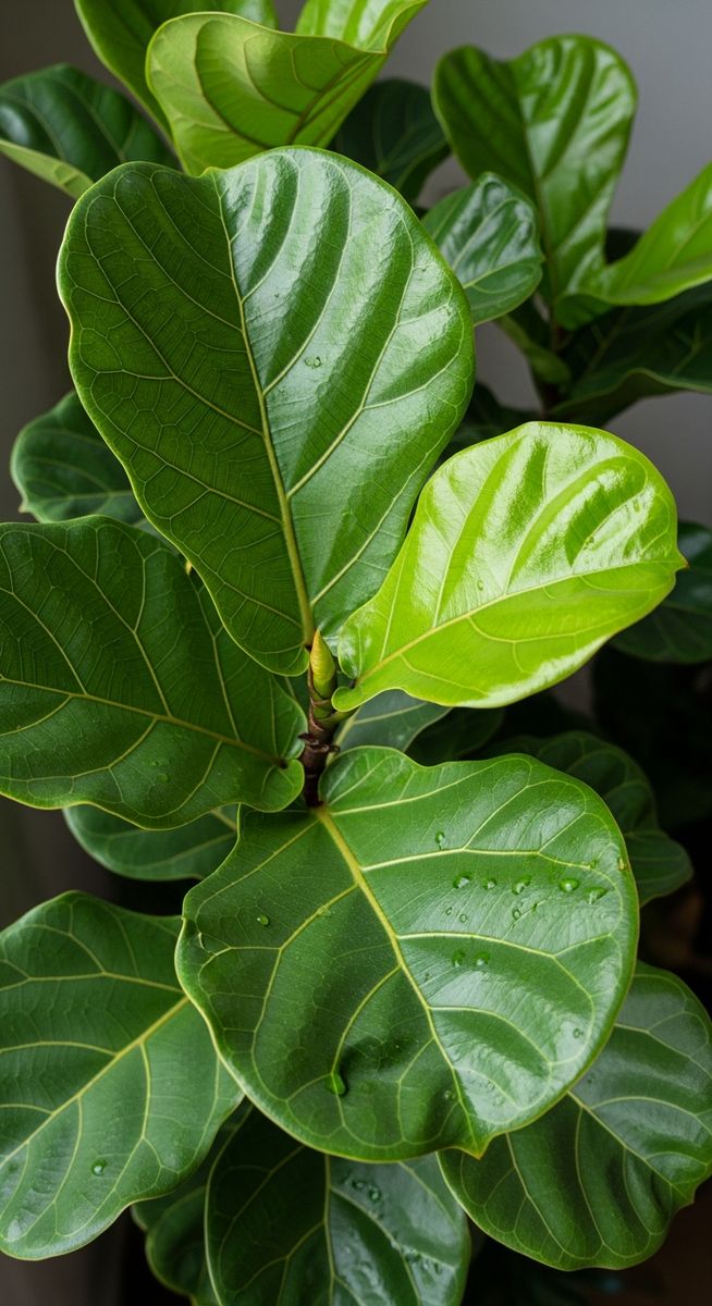 close-up of healthy fiddle leaf fig leaves showing vivid colour and texture, for how fast fiddle leaf figs grow