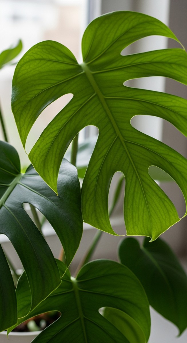 close-up of healthy monstera leaves showing vivid colour and texture, for how long monsteras take to grow