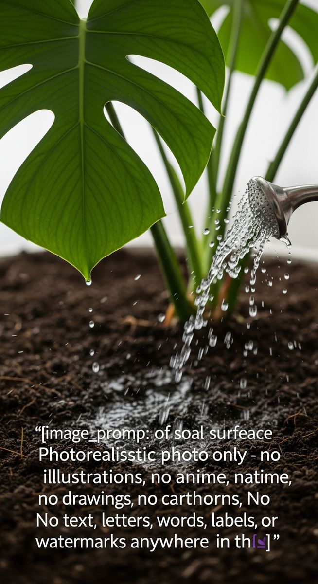 close-up of water soaking into the soil of a monstera plant, for how often to water monstera