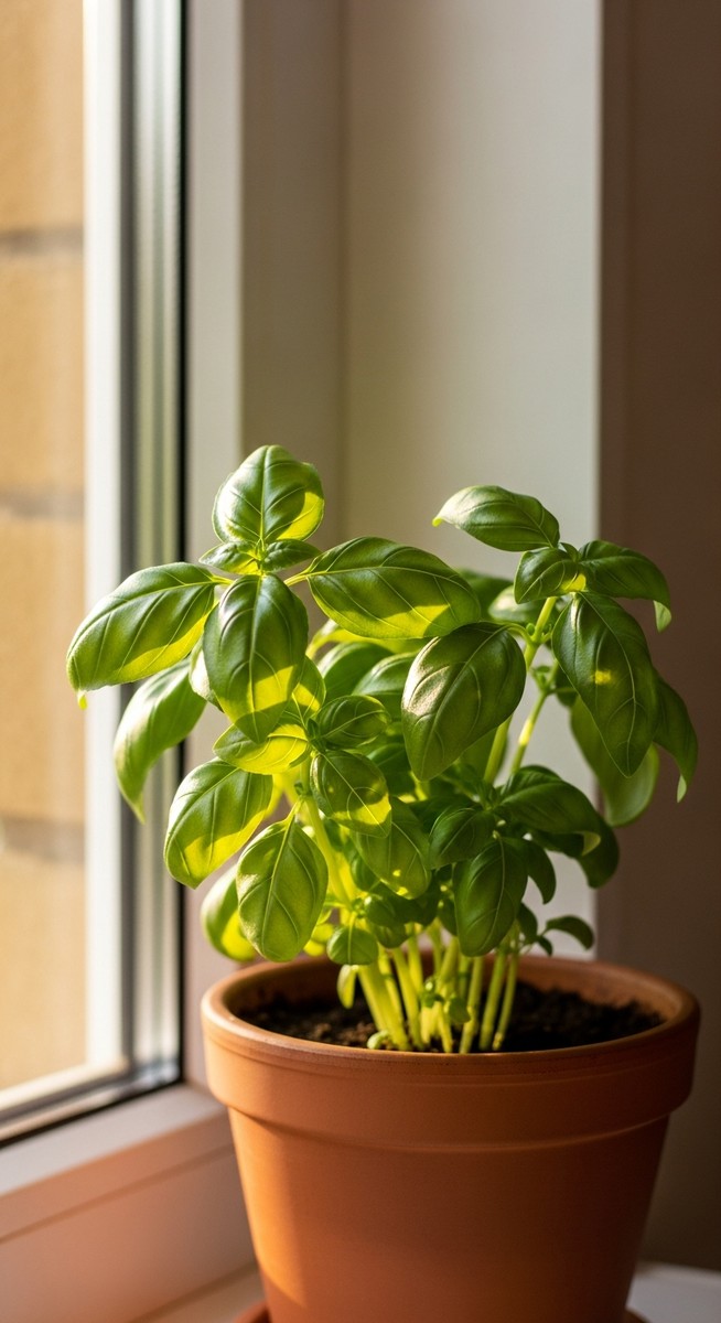 a herbs plant thriving in a summer home interior in summer