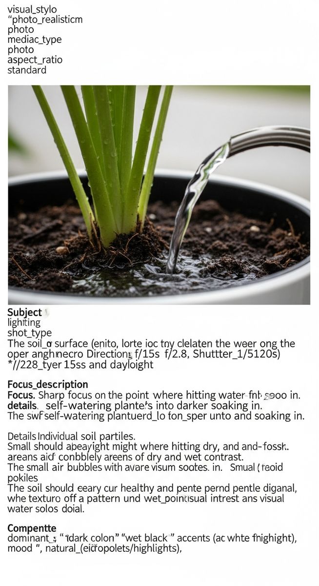 close-up of water soaking into the soil of a self planters plant, for indoor self watering planters