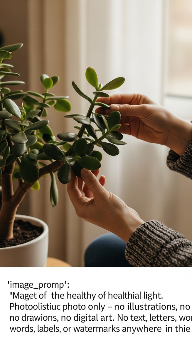 hands touching the leaves of a healthy jade plant plant