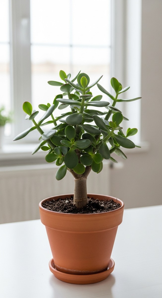 a freshly repotted jade plant plant in a new pot with fresh soil, for jade plant soil