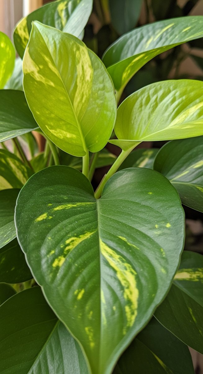 close-up of healthy pothos leaves showing vivid colour and texture, for jade satin pothos scindapsus