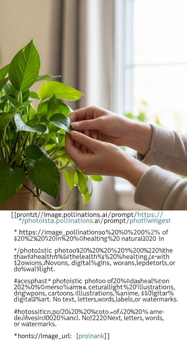 hands touching the leaves of a healthy pothos plant