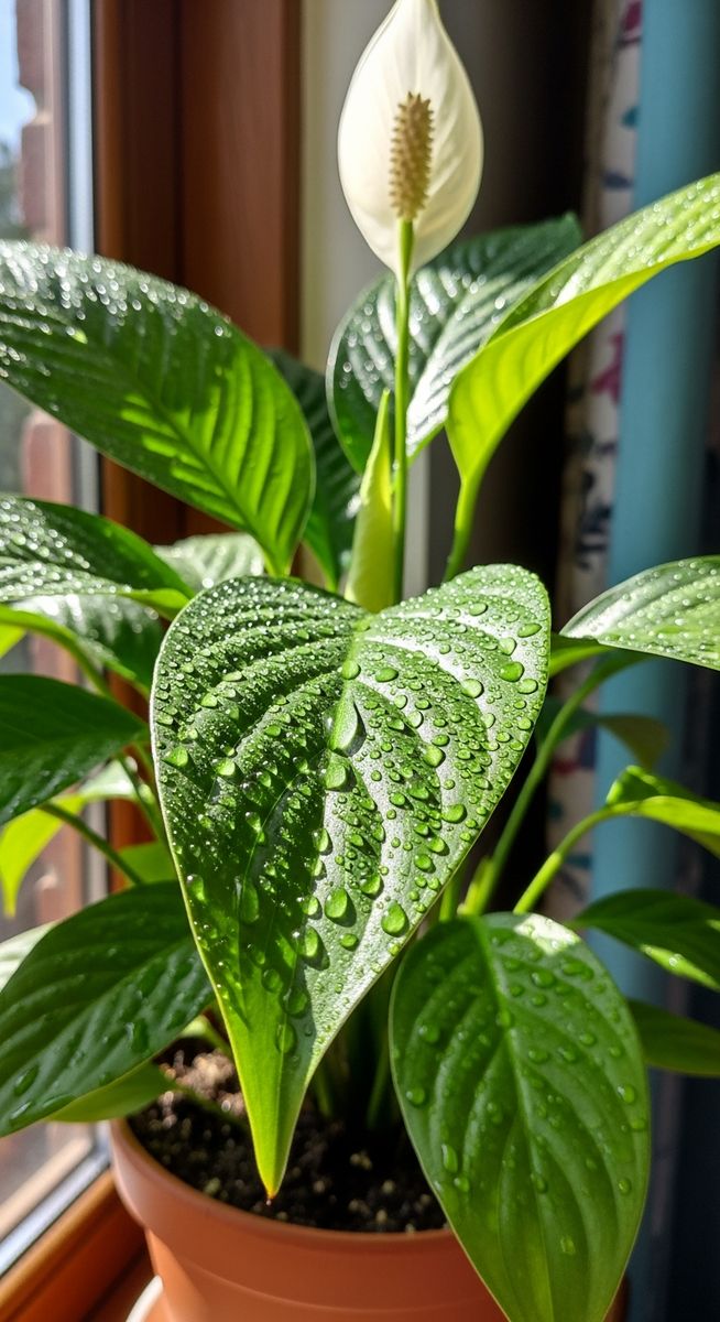 a know plant with water droplets on the leaves after watering