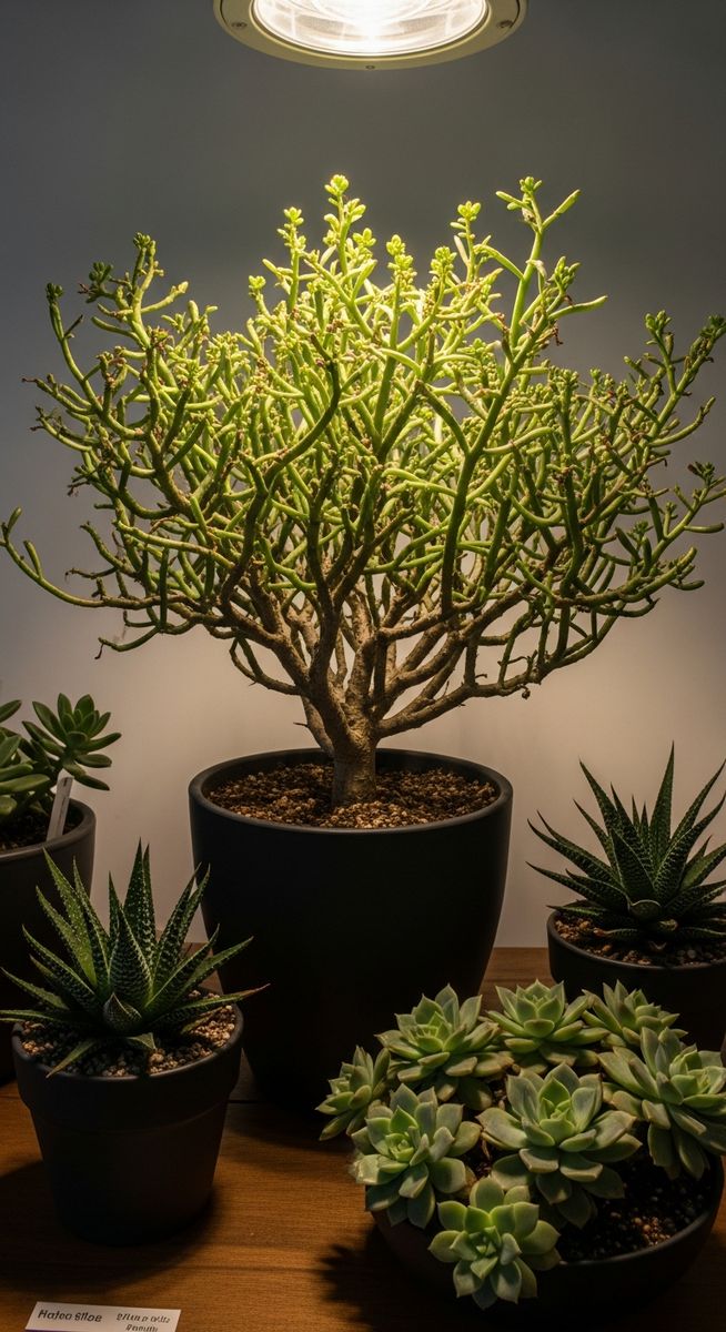 a low-light tolerant succulent plants in the brightest spot of a indoor space with low light