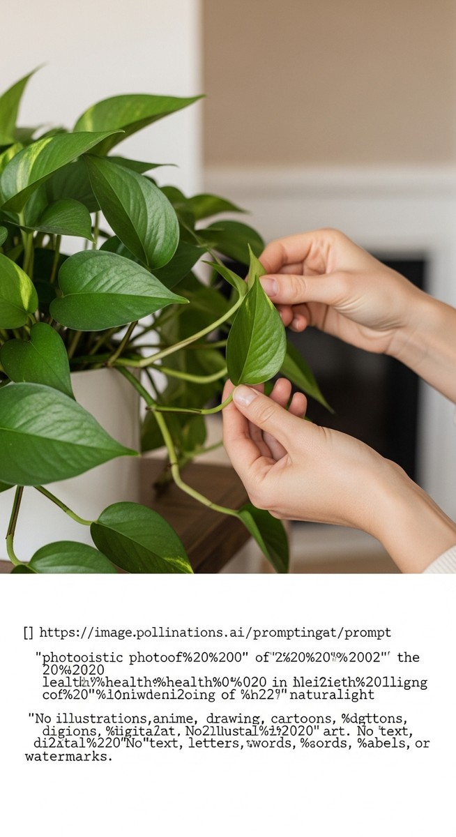 hands touching the leaves of a healthy pothos plant