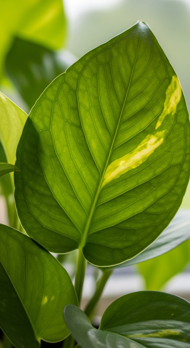 close-up of healthy pothos leaves showing vivid colour and texture, for marble queen pothos