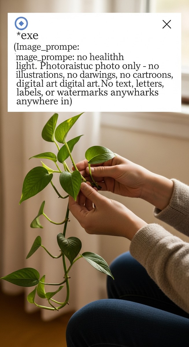 hands touching the leaves of a healthy pothos plant