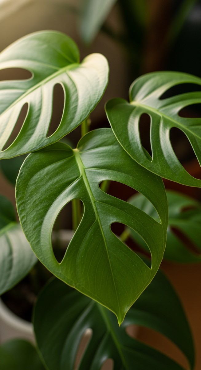 close-up of healthy monstera leaves showing vivid colour and texture, for monstera acacoyaguensis
