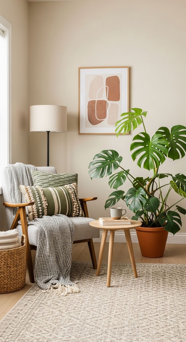 a large thriving monstera plant as a living room focal point, for monstera acacoyaguensis