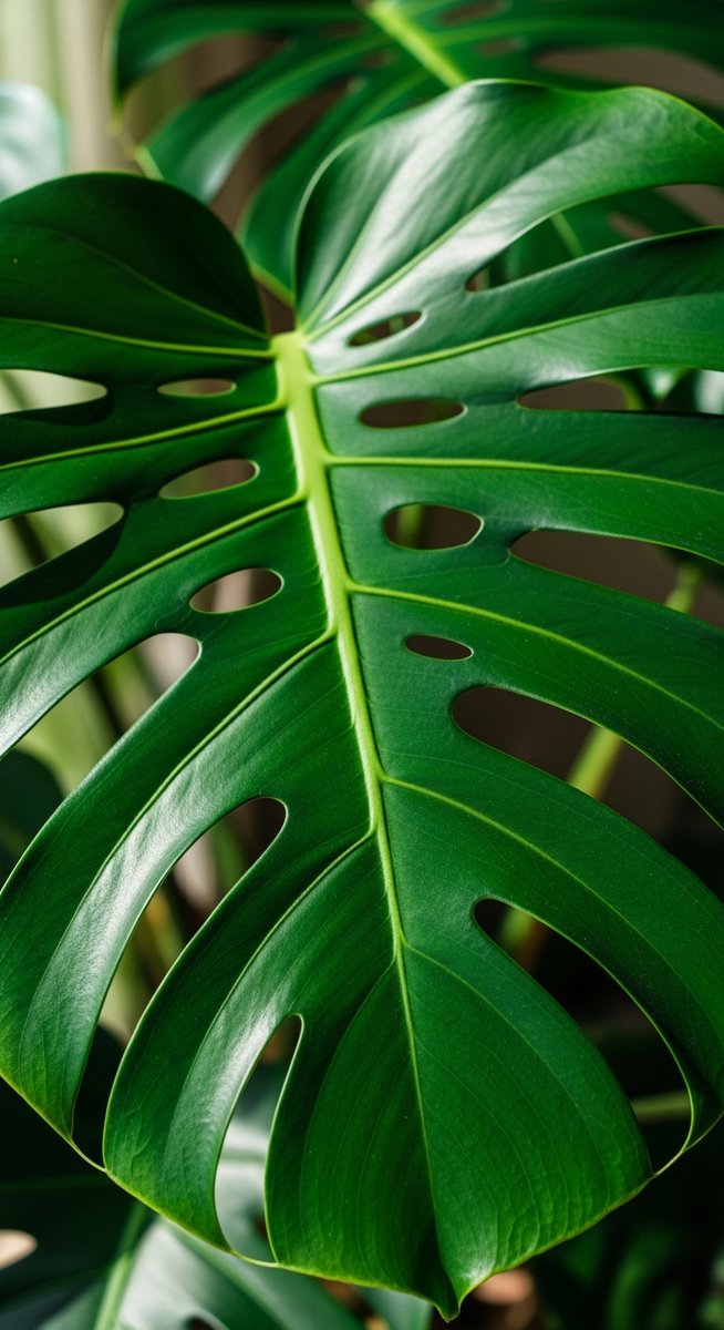 close-up of healthy monstera leaves showing vivid colour and texture, for monstera aurea