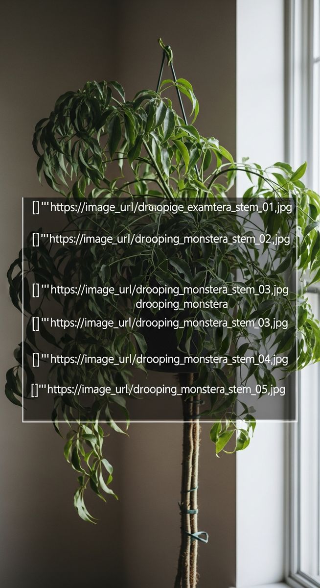 close-up of a drooping monstera stem with limp leaves, for monstera drooping