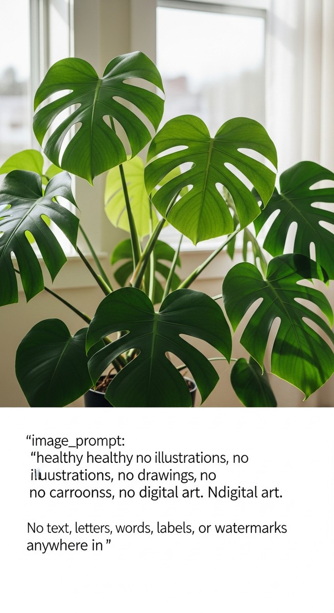 a healthy well-fertilized monstera plant with lush green leaves