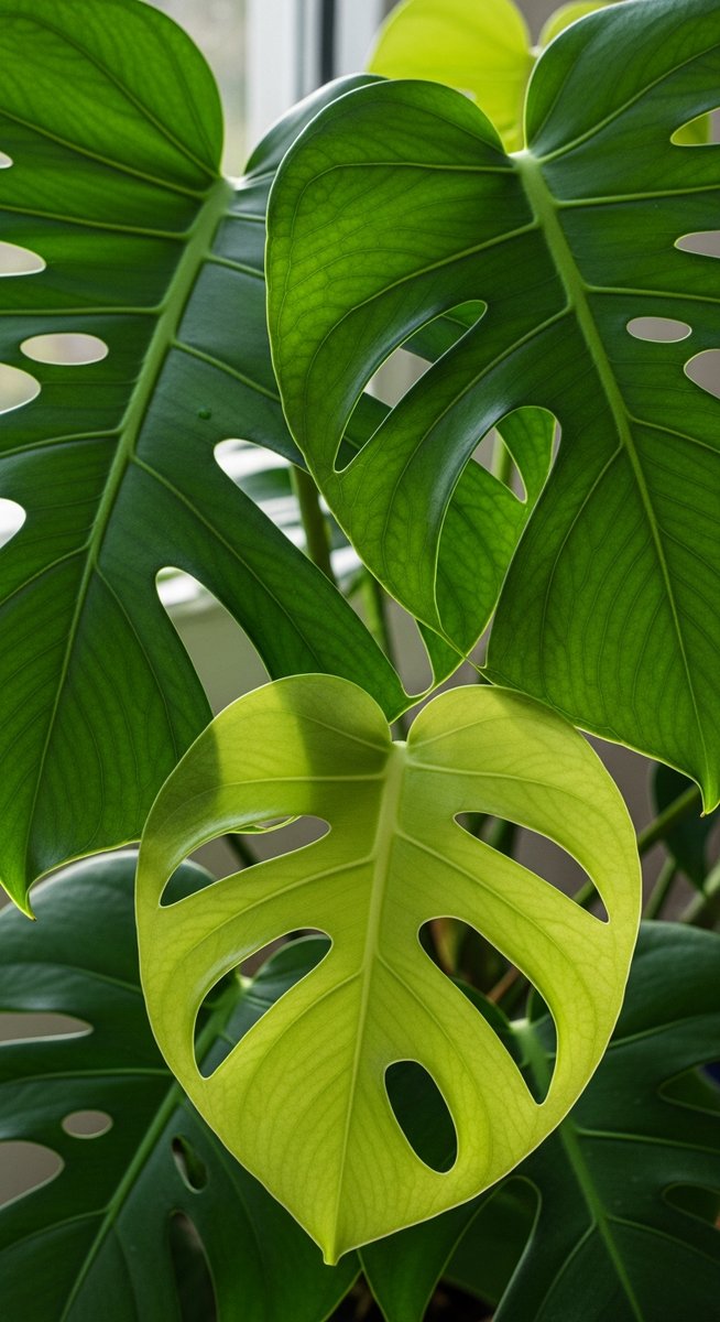 close-up of healthy monstera leaves showing vivid colour and texture, for monstera growth stages