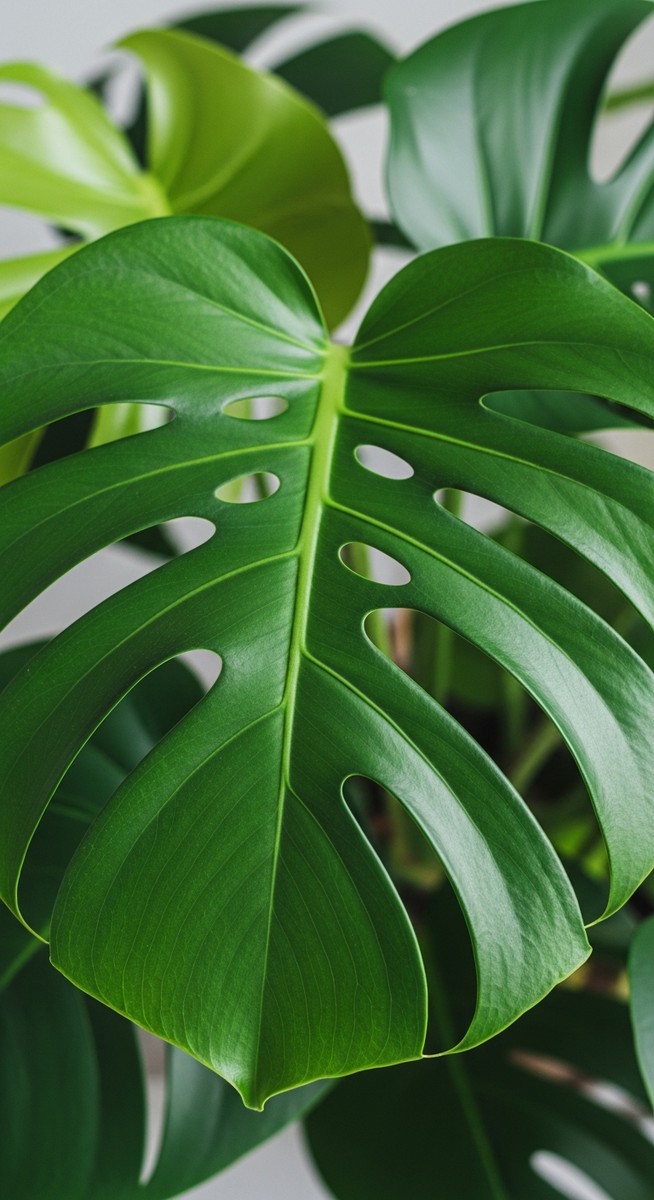 close-up of healthy monstera leaves showing vivid colour and texture, for monstera humidity