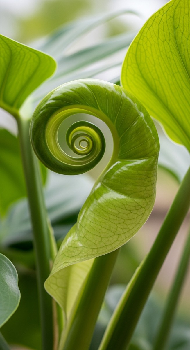 close-up of curling monstera leaves showing the inward curl shape