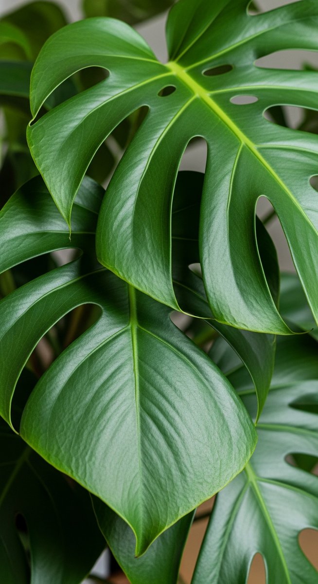 close-up of healthy monstera leaves showing vivid colour and texture, for monstera obliqua