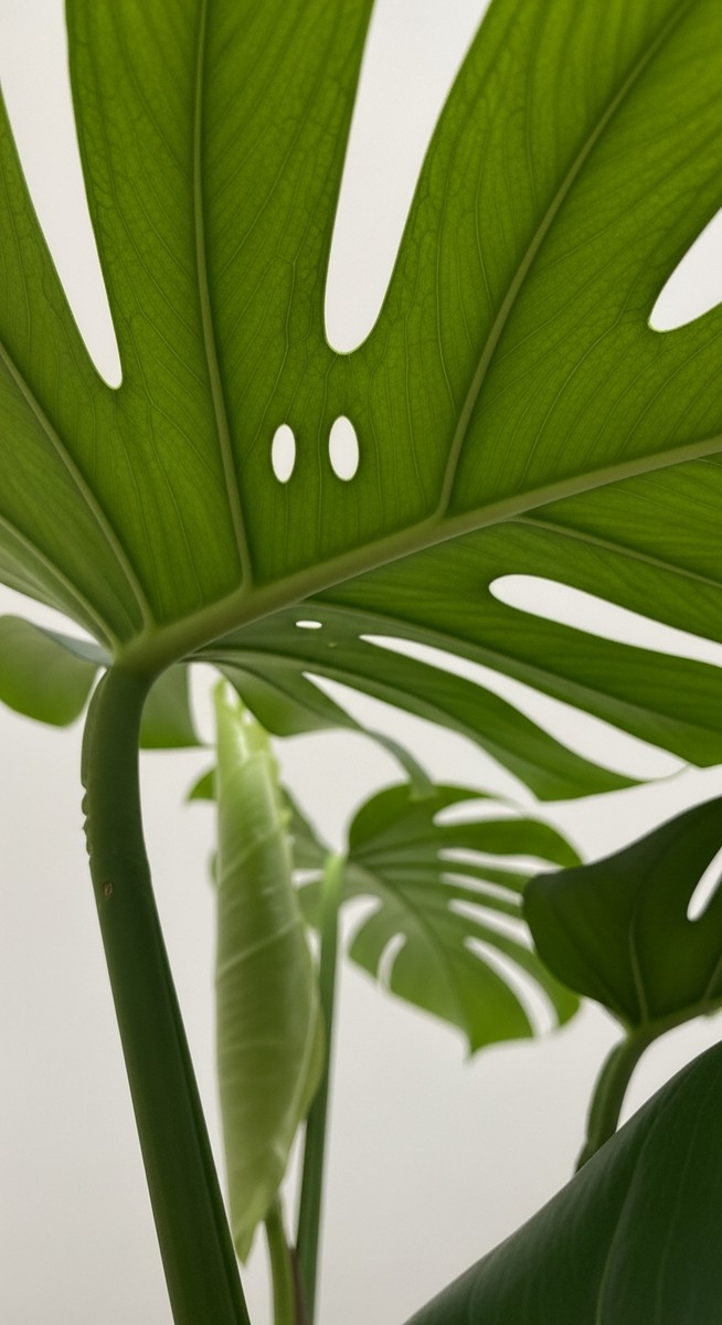 close-up of the underside of monstera leaves showing pest insects