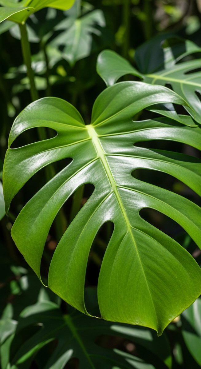 close-up of lush healthy monstera leaves looking vivid and fresh, for monstera plant benefits