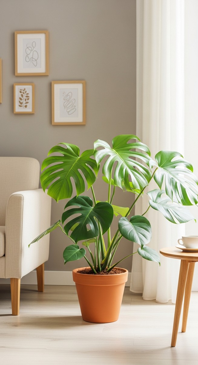 a monstera plant brightening up a home interior