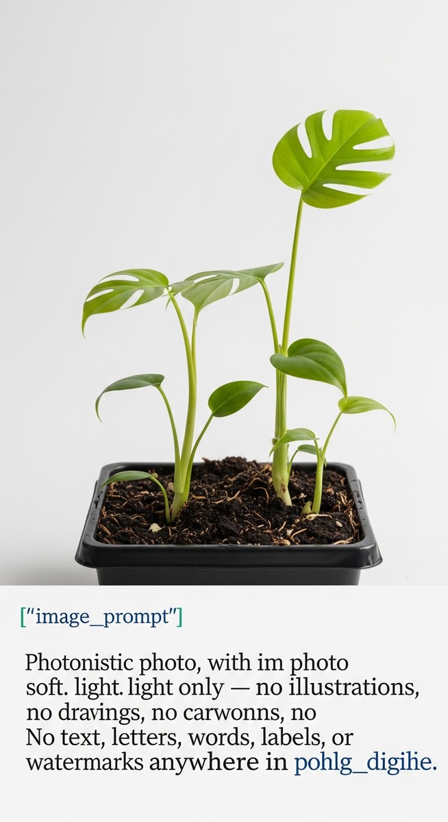 Small monstera seedlings in a small pot or tray, for monstera seeds
