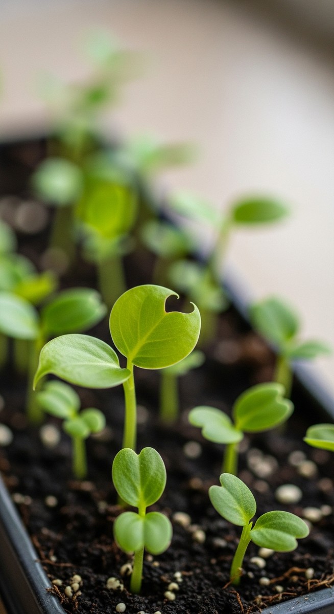 Small monstera seedlings in a small pot or tray, for monstera seeds
