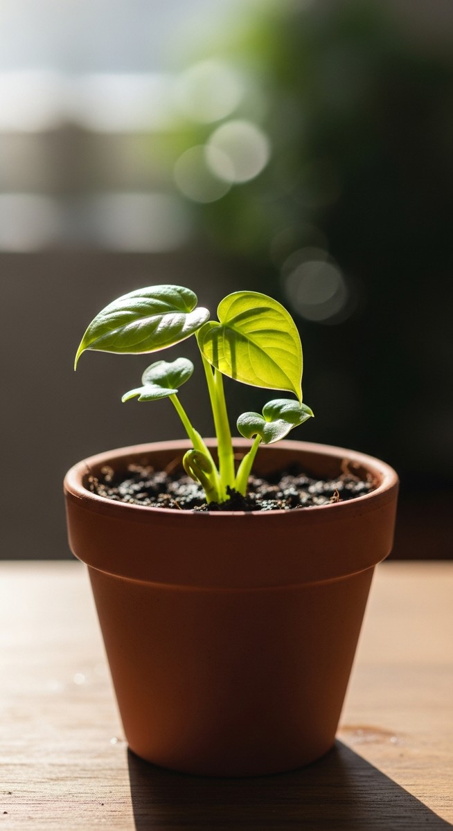 Small monstera seedlings in a small pot or tray
