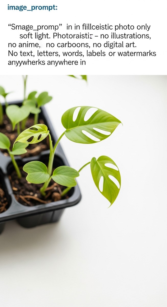 Small monstera seedlings in a small pot or tray