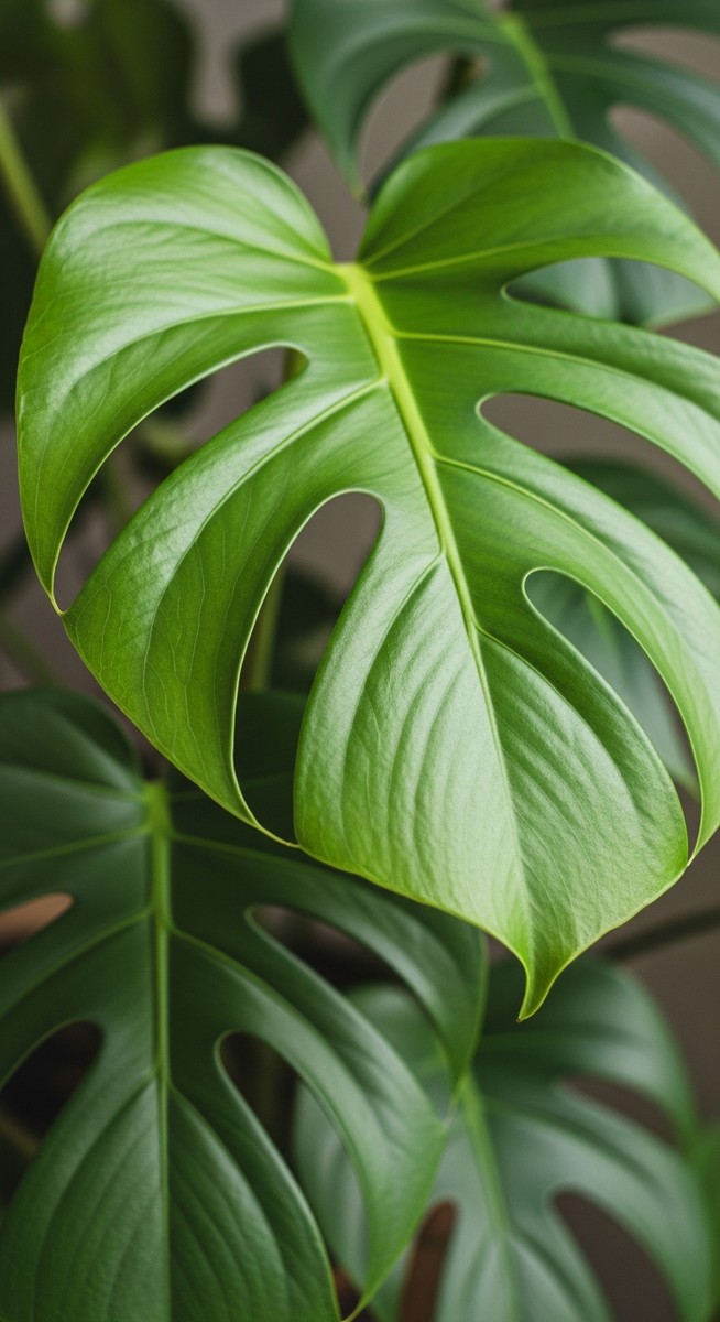 close-up of healthy monstera leaves showing vivid colour and texture, for monstera sierrana