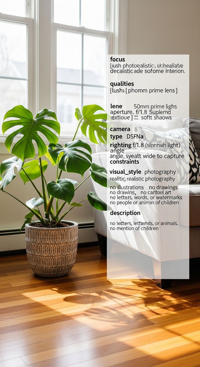 a monstera plant in a decorative pot on a wooden floor