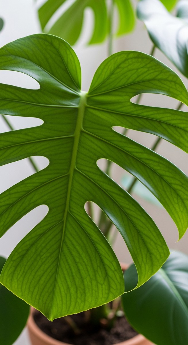 close-up of healthy monstera leaves showing vivid colour and texture, for monstera temperature
