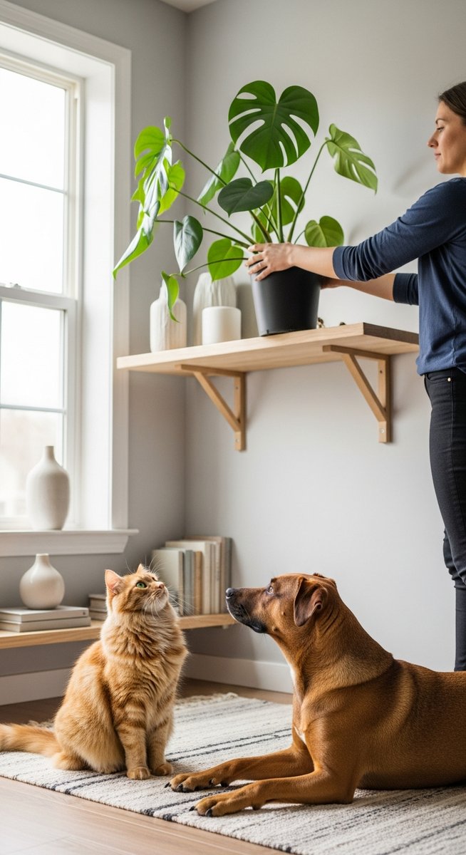 placing a monstera plant safely out of reach of pets, for monstera toxic dogs