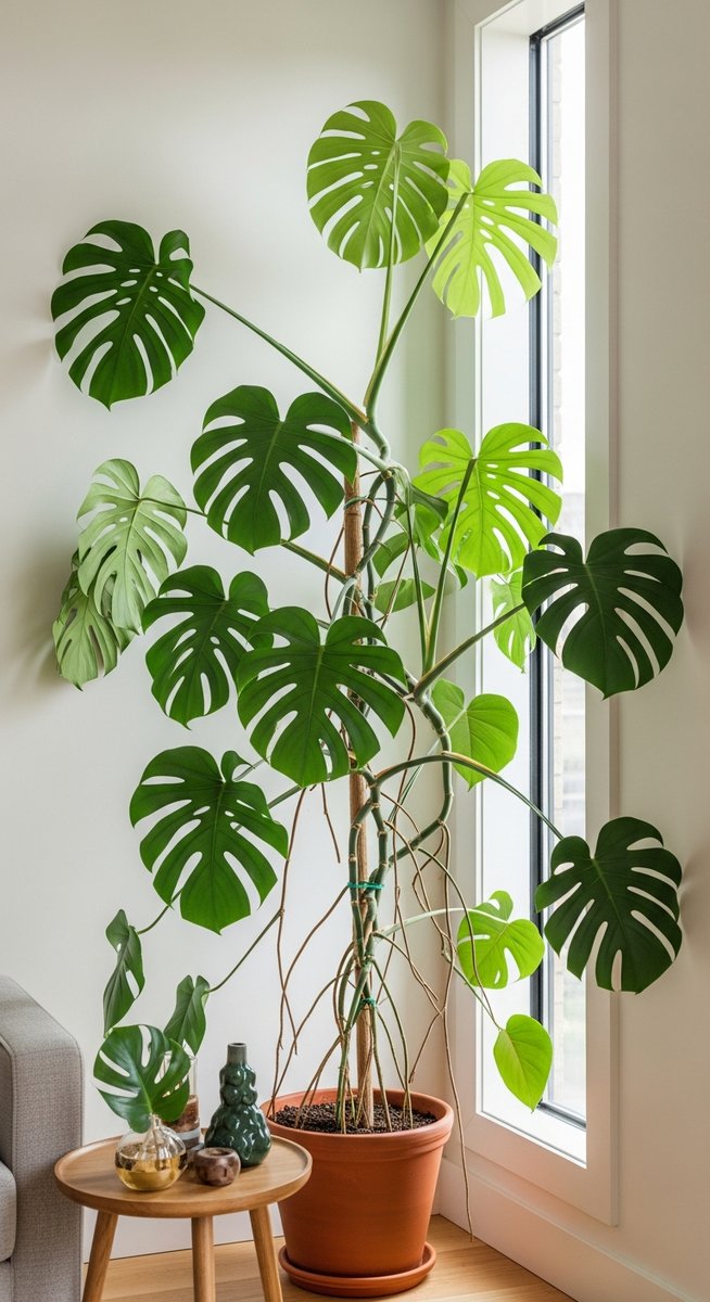 a well-grown monstera plant showing its natural growth habit, for monstera types