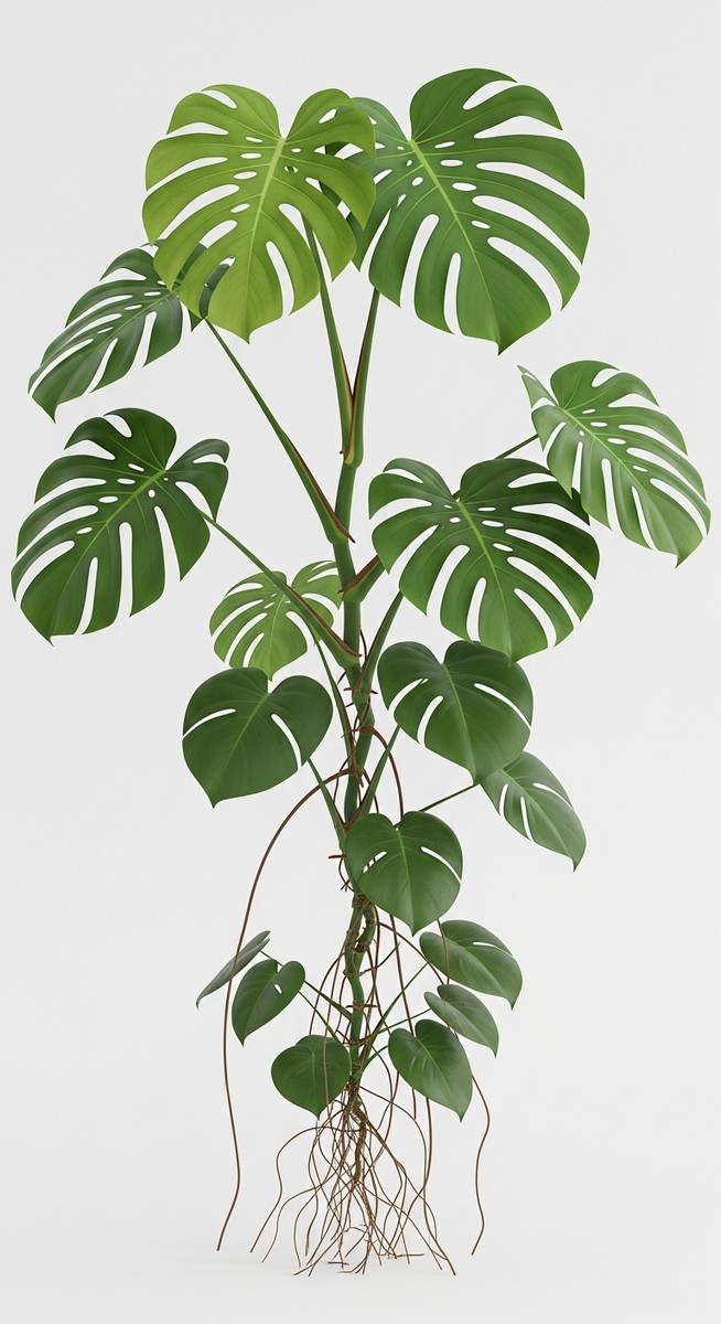 side view of a monstera plant showing its growth habit and leaf shape