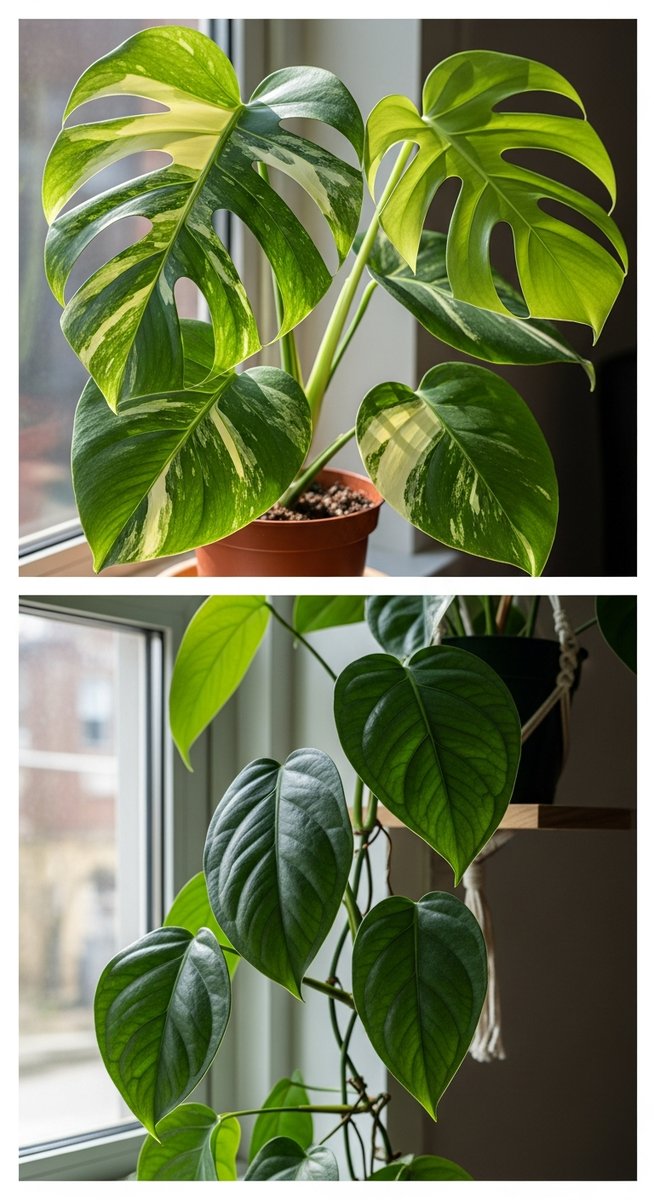 a monstera plant in natural light showing its variety-specific markings