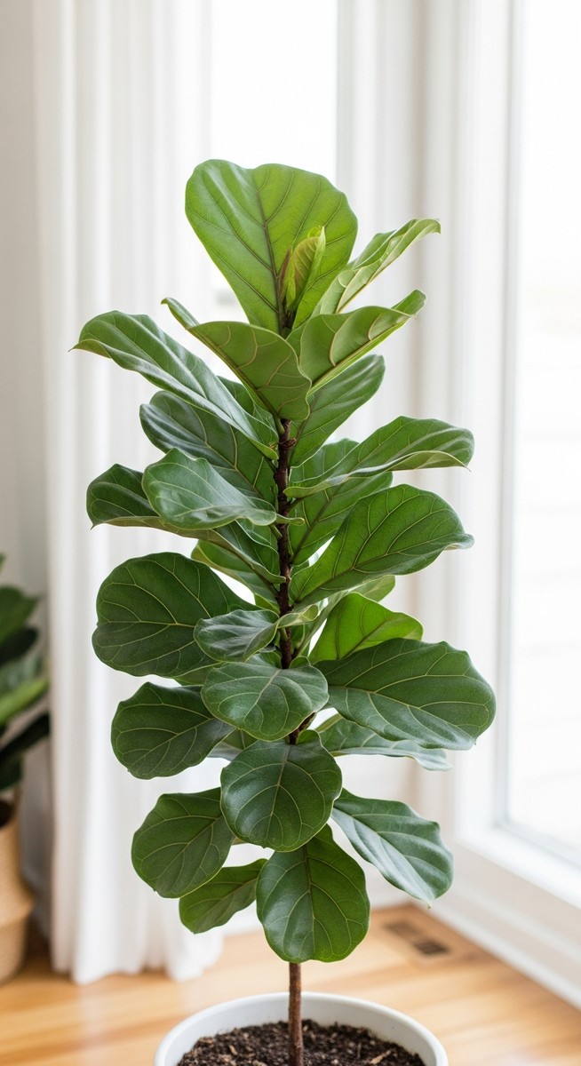 a freshly pruned fiddle leaf fig plant looking neat and tidy