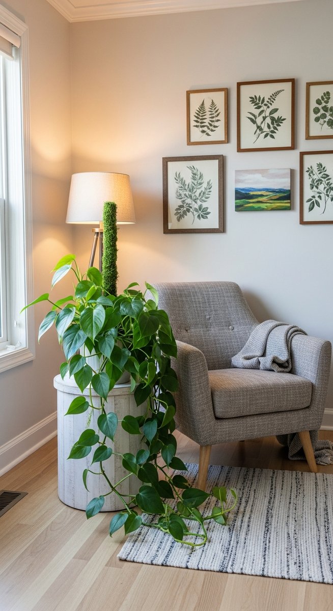 a large thriving philodendron plant as a living room focal point, for painted lady philodendron