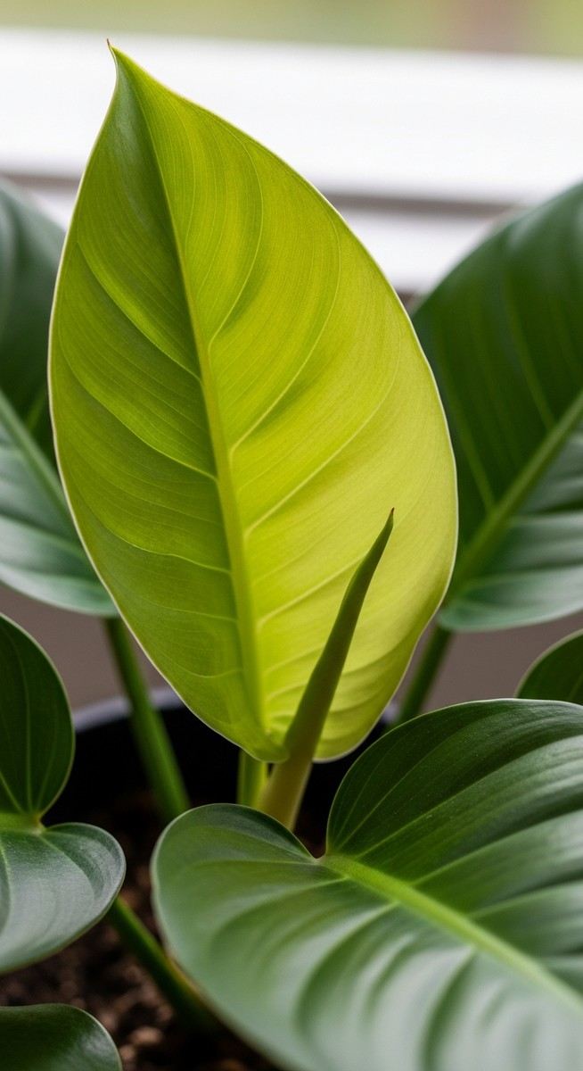 close-up of healthy philodendron leaves showing vivid colour and texture, for philodendron billietiae