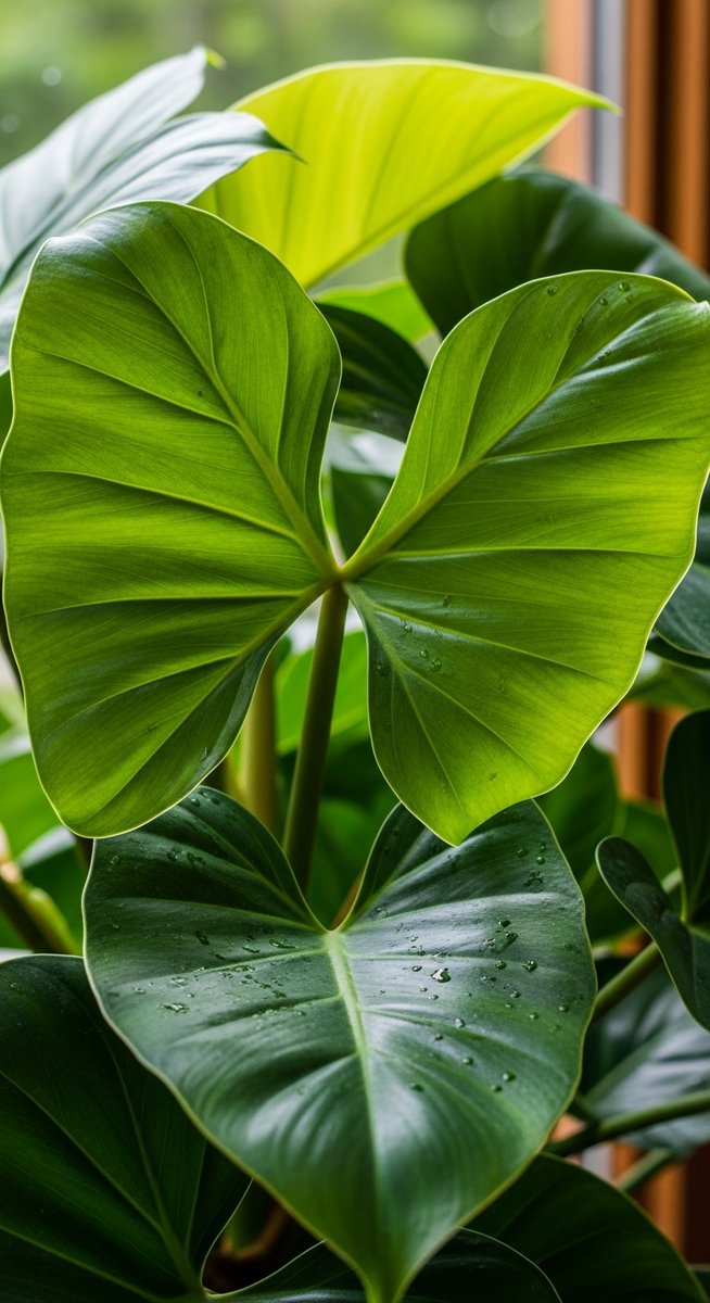 close-up of healthy philodendron leaves showing vivid colour and texture, for philodendron brasil